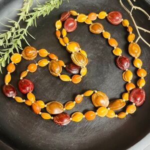 Vintage Samhain Nut‎ Necklace Autumn Orange Red| Witch Harvest, Ancestral Season